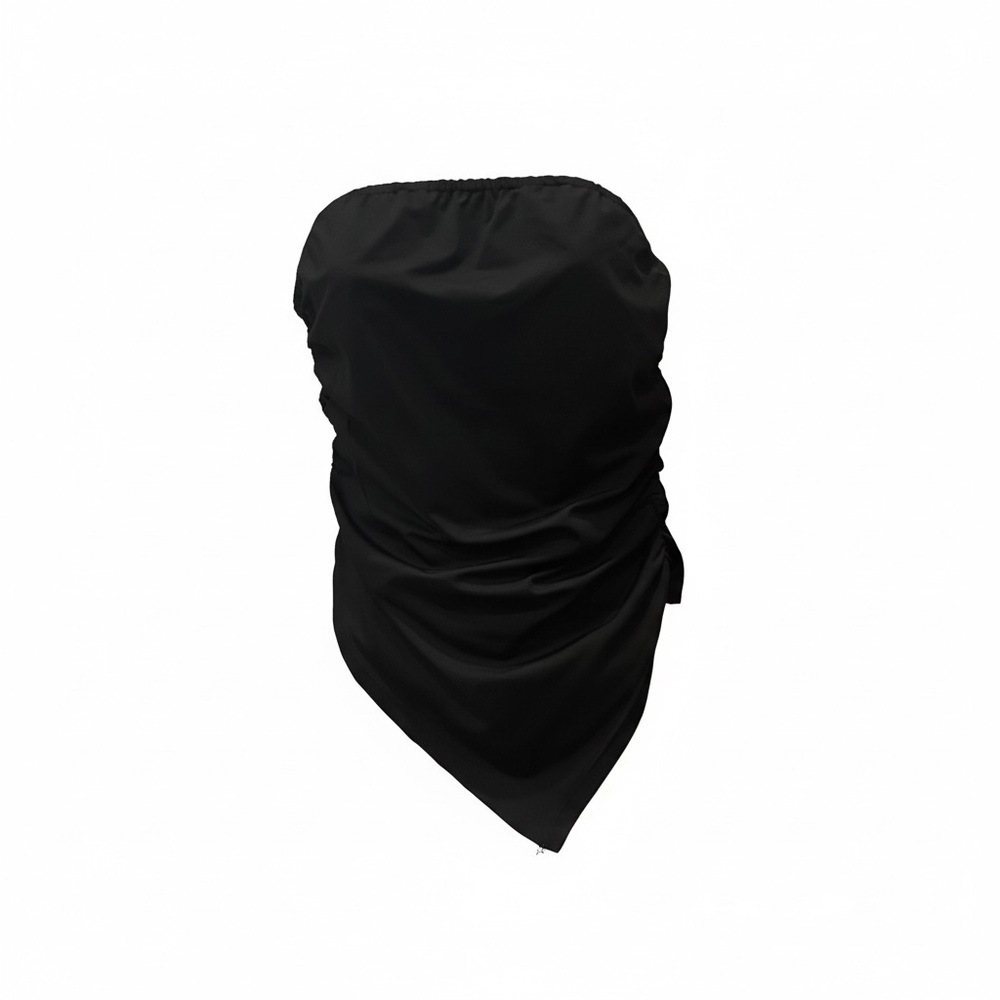 Black Strapless Ruched Asymmetrical Tube Top – Size M